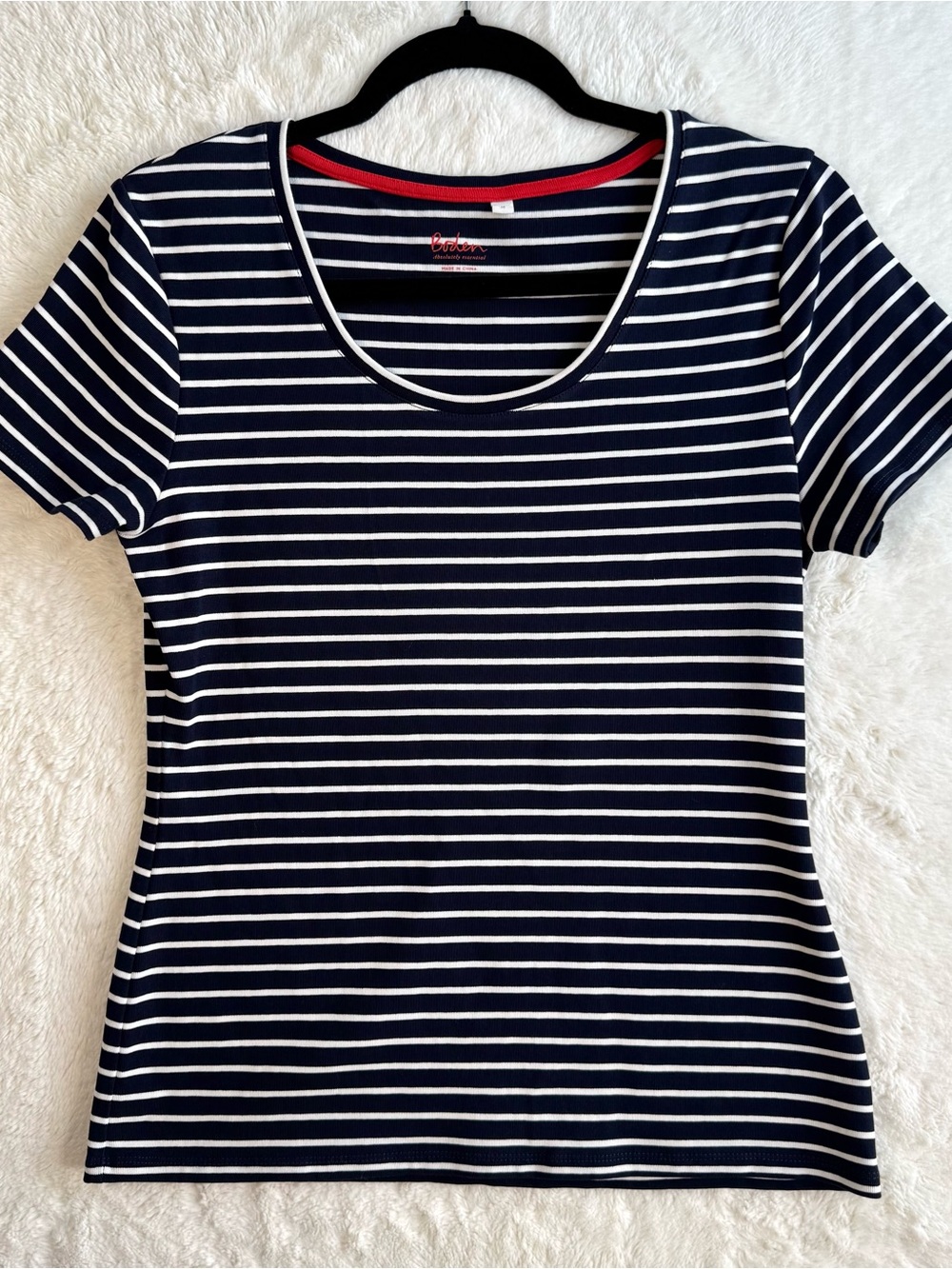 Boden Shirt Women’s Medium Navy Blue Stripe Cotton Nautical Coastal Casual